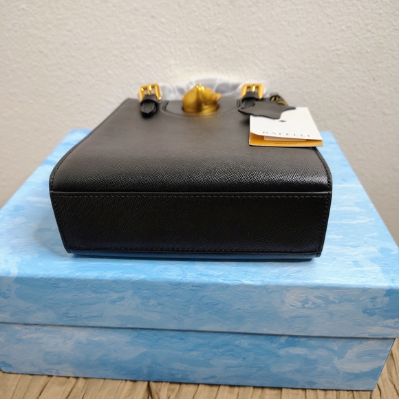 Bafelli Universe Cat Leather Mini Satchel Gold Zeus Emblem Luxury Bag - Picture 13 of 16